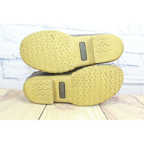 LL Bean Lace Up Unlined Ankle Duck Boots Brown Leather Size 7 M - Picture 7 of 10